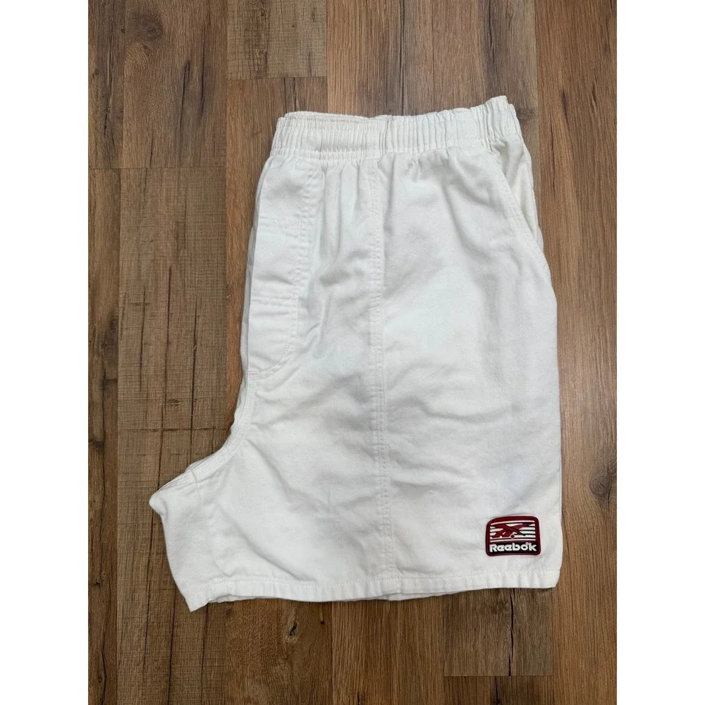 Vintage Reebok Athletic Department White Cotton Shorts Men's L Drawstring Logo